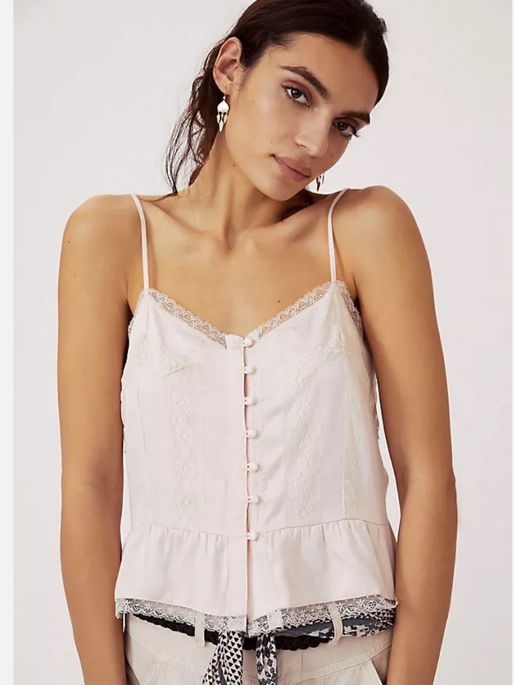 Anthropologie TINY Lace Peplum Cami Size XL Pink